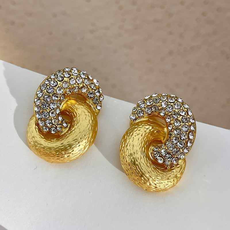 Sparkling diamond gold entangled knot earring jewelry, new fashion