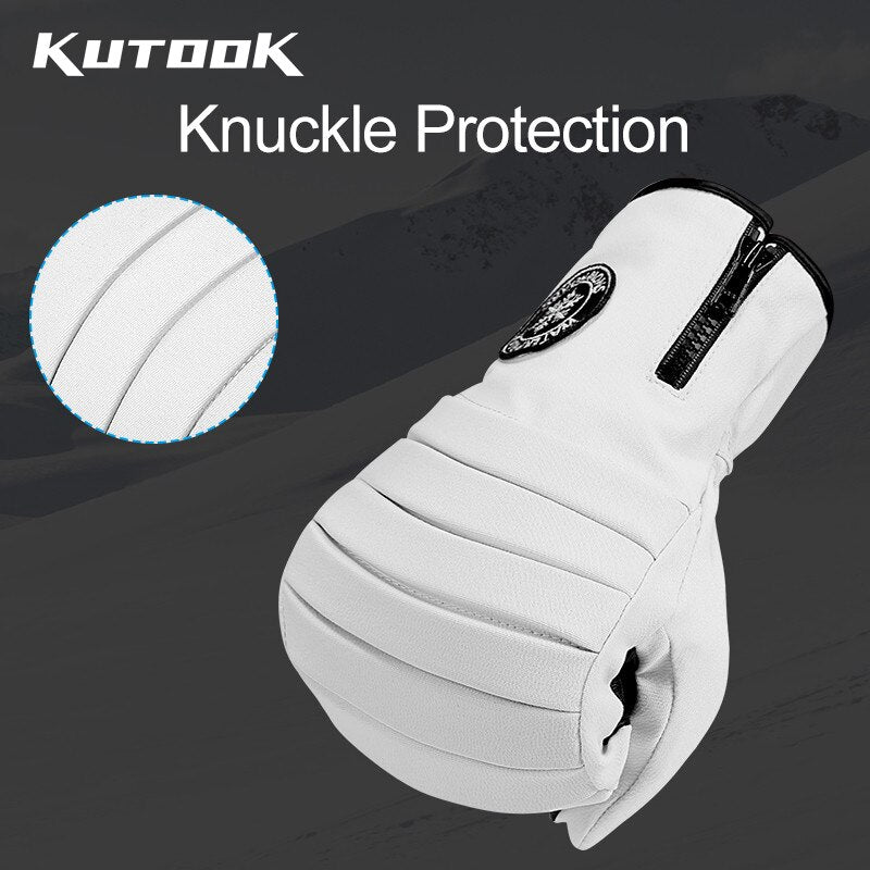 KUTOOK Winter Ski Mittens Windproof Snowboard Mittens Thermal Fleece Lining Skiing Gloves Waterproof Goatskin Palm Outdoor Sport