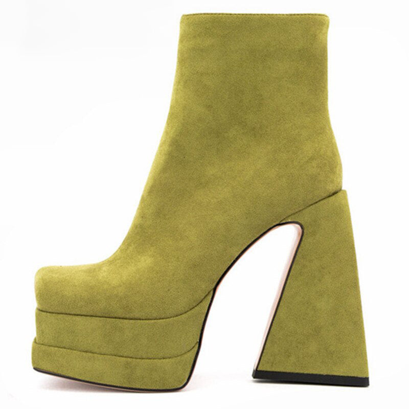 Platform Boots For Women. Crude Heel Ankle Boots. Chunky Square Shape. Trendy.