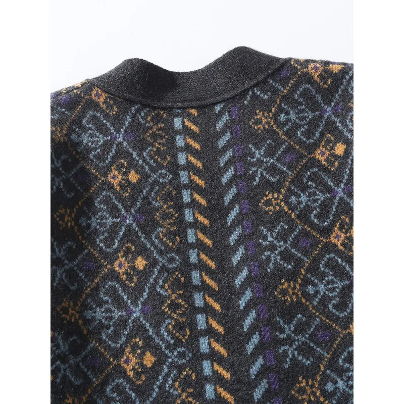 Men Vintage Jacquard Knit Taoist Robe Sweater Cardigan Sweatercoat Japanese Streetwear Loose Causal Knitted Sweater Jacket Men