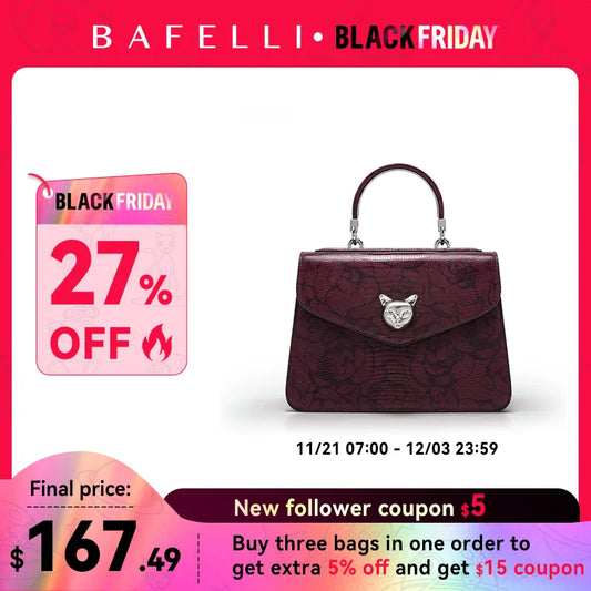 2024 BAFELLI CAT WOMEN'S NEW FASHION HANDBAG LADY STYLISH BUSINESS FEMALE LEATHER LUXURY BRAND CASUAL OL FLORAL WINE PURSE