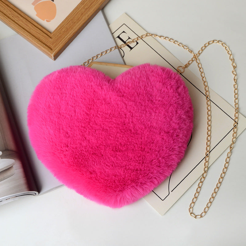 Fashion love heart bag peach heart bag women's chain messenger bag plush shoulder furry bag coin purse