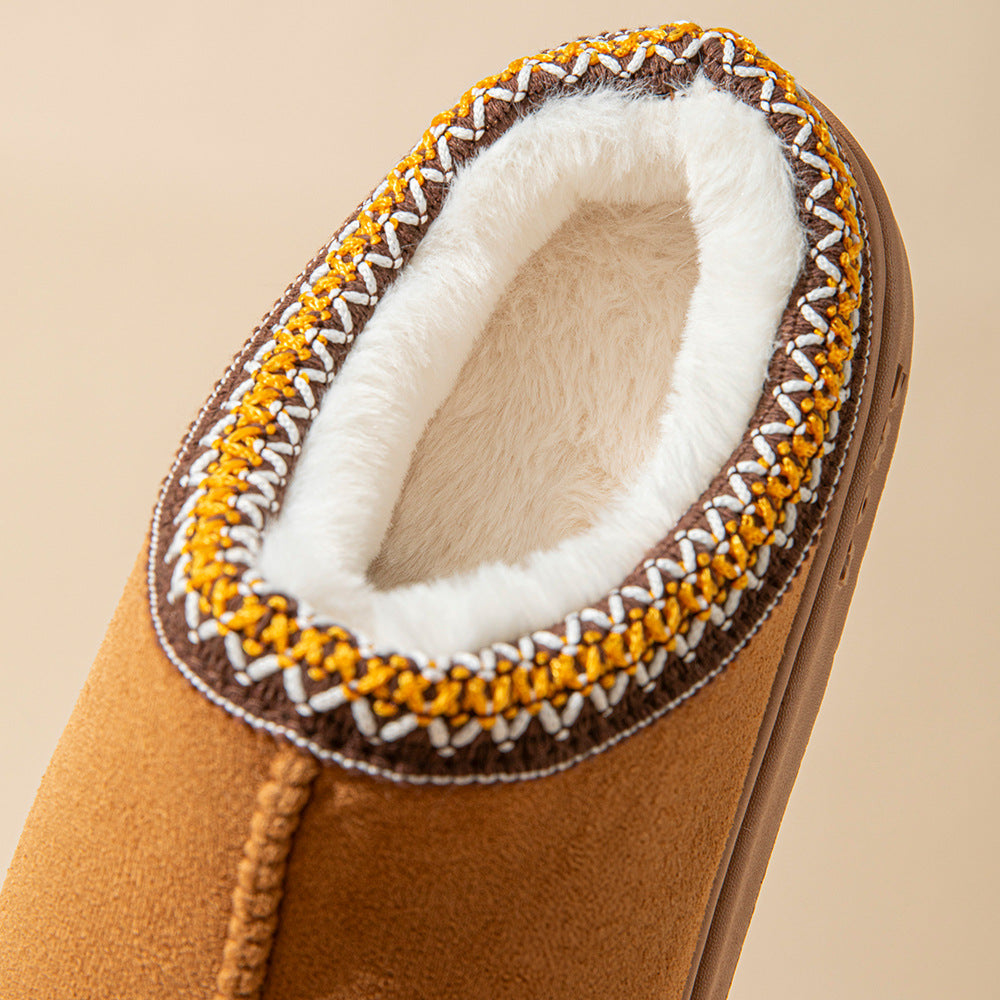 New solid color imitation suede stitching home slippers thick bottom non-slip lightweight warm cotton slippers for women