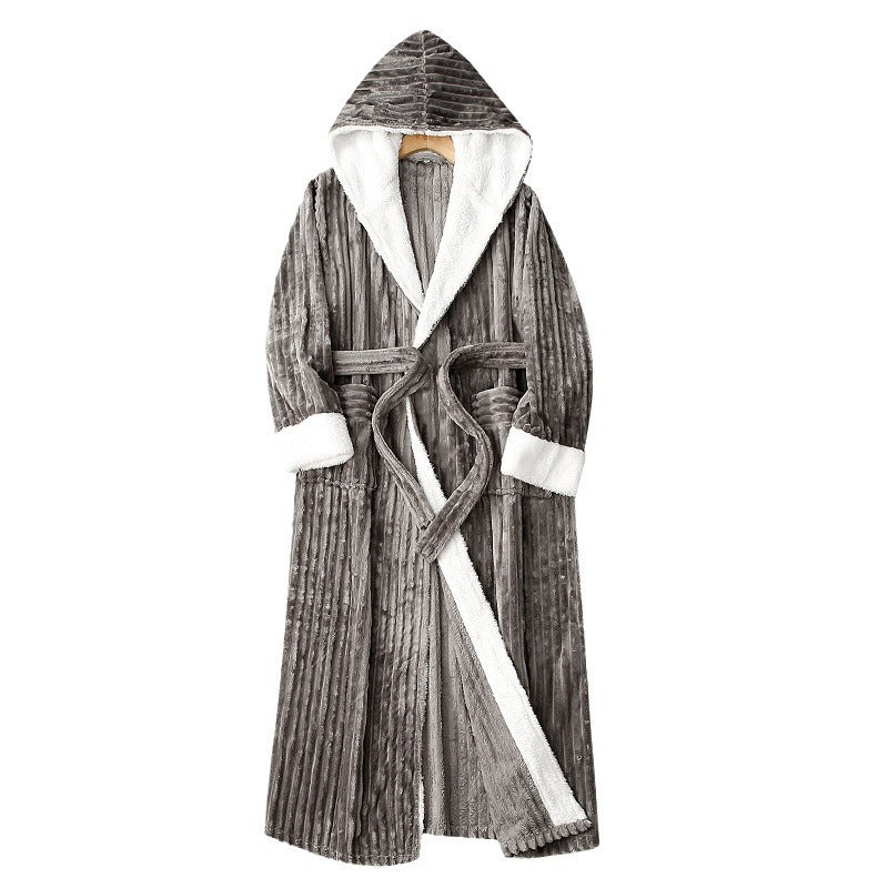 Couple's sleeping robe European size extra long plus fat hooded men's and women's bathrobe