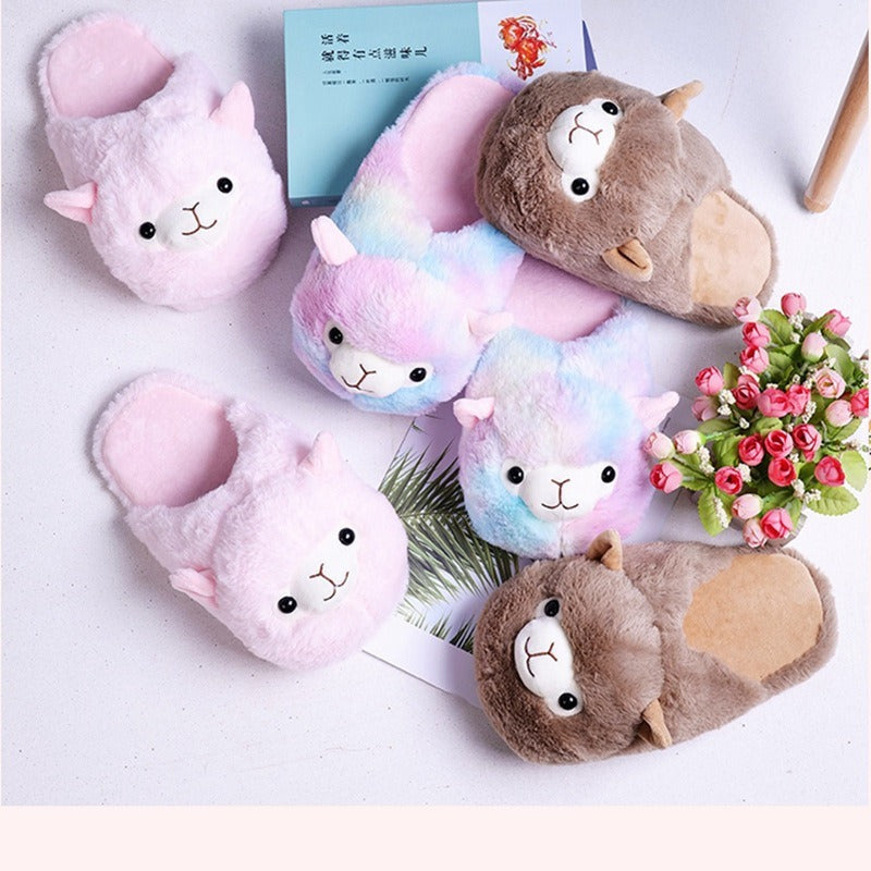 Autumn and Winter New Pink Camel Cotton Slippers Rainbow Camel Thickened Heel Cotton Slippers for Warm Home Floor Slippers