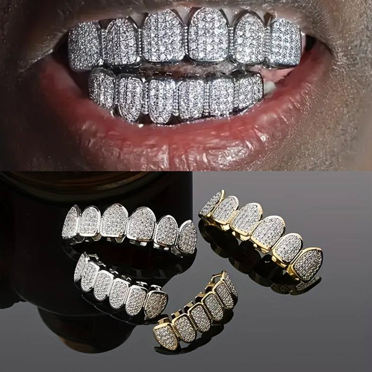 Hip hop braces with copper zircon micro inlaid with real gold Halloween teeth decoration exaggerated hiphopgrills