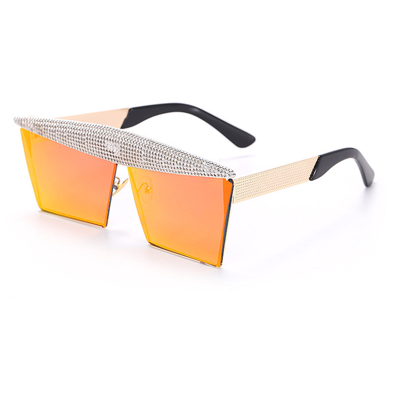 Colorful New Handmade Diamond Sunglasses Fashion Square Sunglasses Trend Big Frame Street Sunglasses