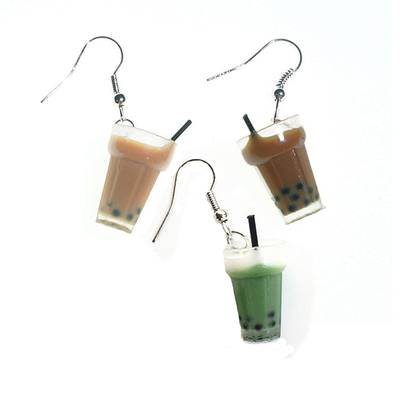 Unique Bubble Tea Drop Earrings Personality Resin Milk Tea Drink Earring for Girl Funny Party Jewelry