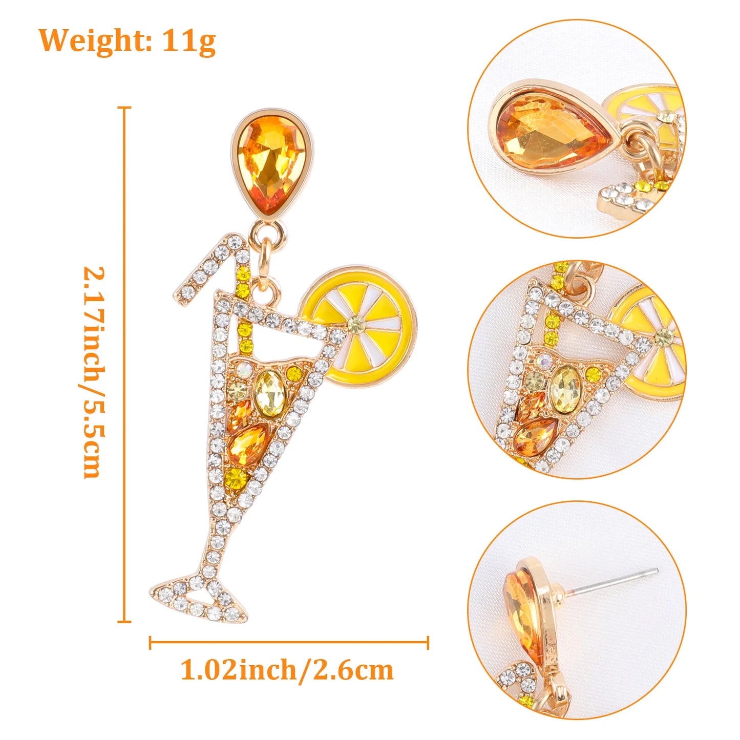 Women's personalized and fun new alloy point diamond lemon juice high foot earrings