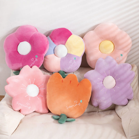 New Fog Fairy Flower Pillow Plush Plum Blossom Cherry Blossom Tulip Sofa Cushion Decoration