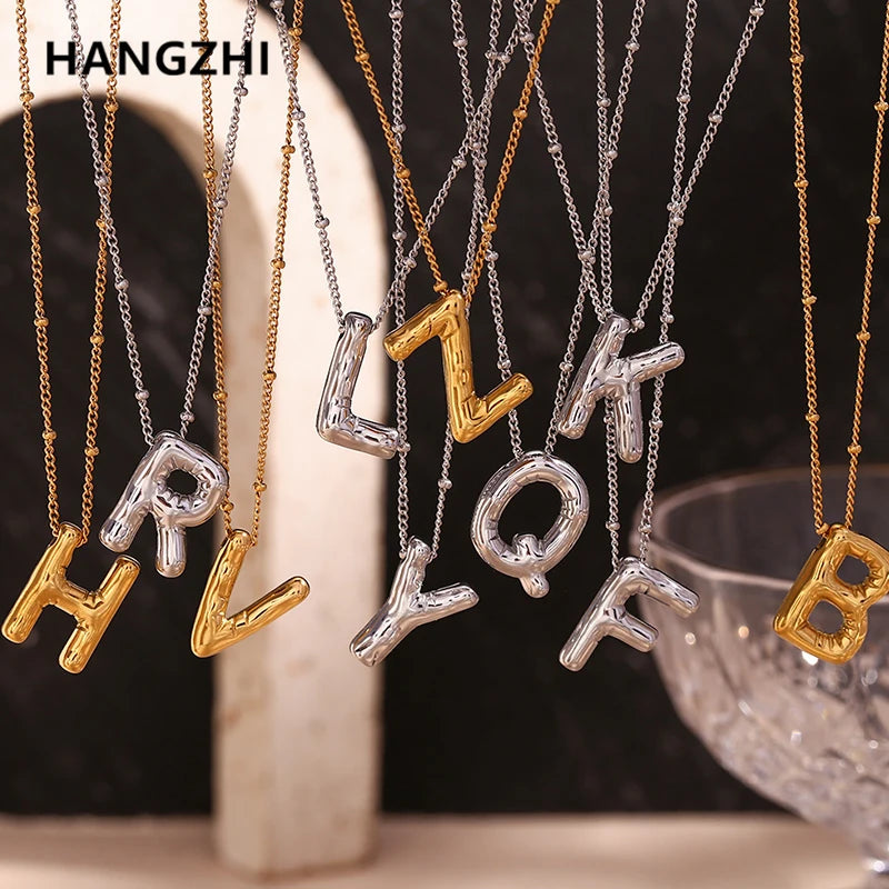 Alphabet Letter Pendant Necklace Stainless Steel  Vintage Wedding Party Choker Jewelry Gift for Women Men