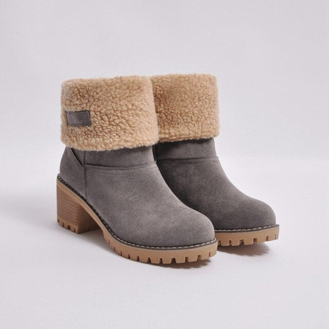 New Women Boots Winter Outdoor Keep Warm Fur Boots Waterproof Women's Snow Boots Thick Heel With Round Head Short Boot