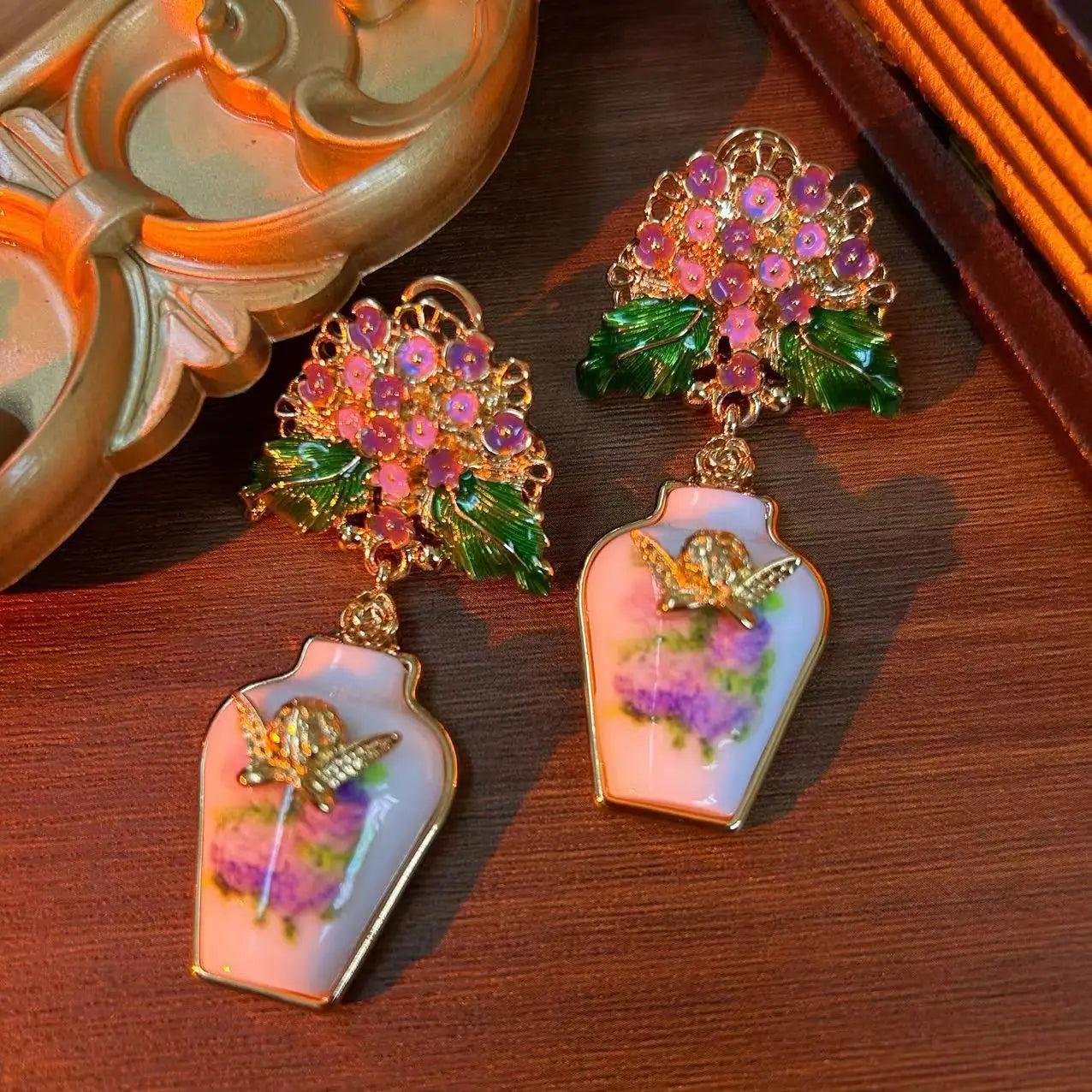 A bouquet of flowers cute sleeping angel vase vintage vintage antique palace enamel flower earrings