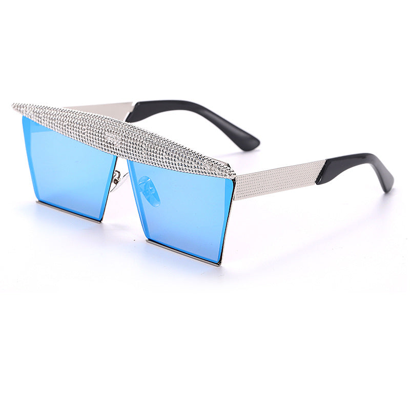 Colorful New Handmade Diamond Sunglasses Fashion Square Sunglasses Trend Big Frame Street Sunglasses