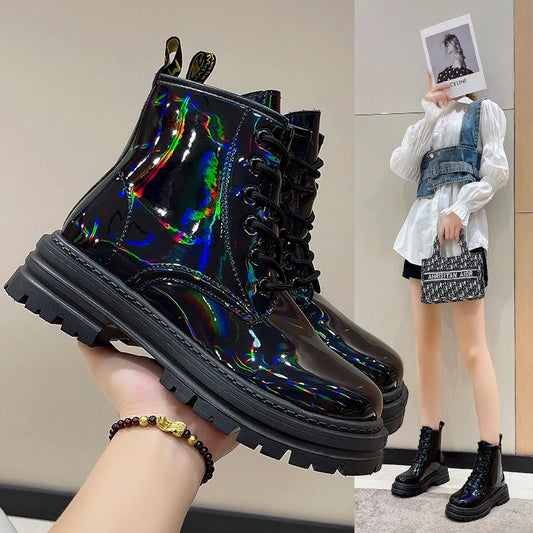 Reflective Color PU Leather Water Resistant Boots