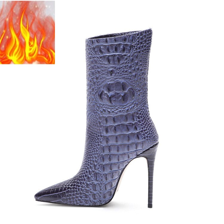 Croc pattern High Heel Short Boots. Ankle Boots.