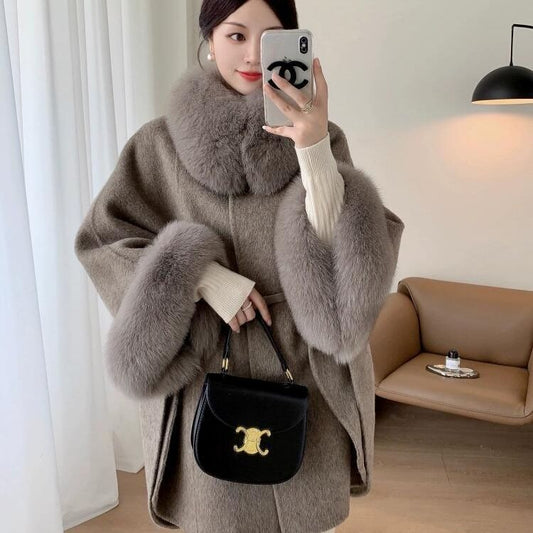 high-end cashmere cape, shawl coat, double-sided woolen coat