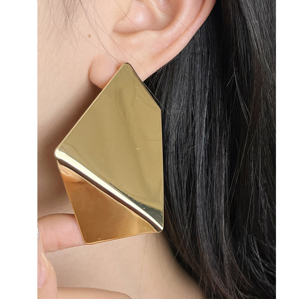 Niche design exaggerated geometric metal glossy diamond earrings