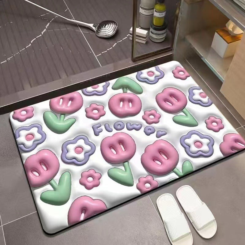 3D Door Mat Expansion Small Flower Soft Diatom Mud Absorbent Carpet Bathroom Toilet Toilet Non-Slip Rug Kitchen Mats For Floor