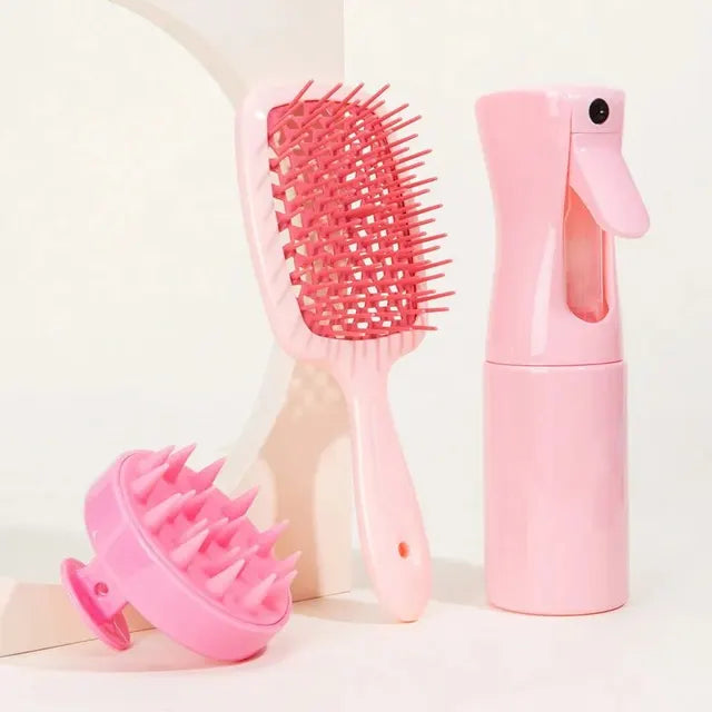 Hollow Comb Set With Spray Bottle 200ml Hair Care Product Set Silicone Shampoo Head Scalp Massage Brush