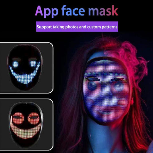 LED Display Mask Bluetooth Halloween Funny Full Color Luminous Gesture Induction Face Changing Mask