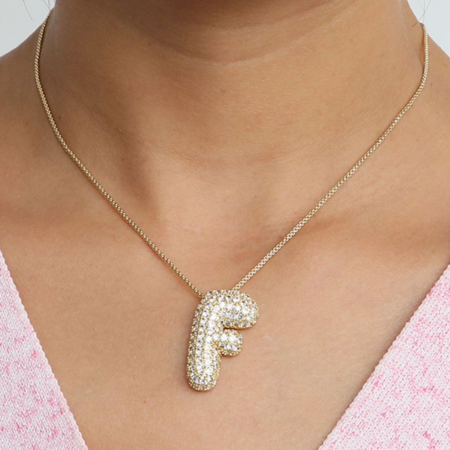 Brass Zircon Balloon Bubble Fat 26 English Letter Necklace