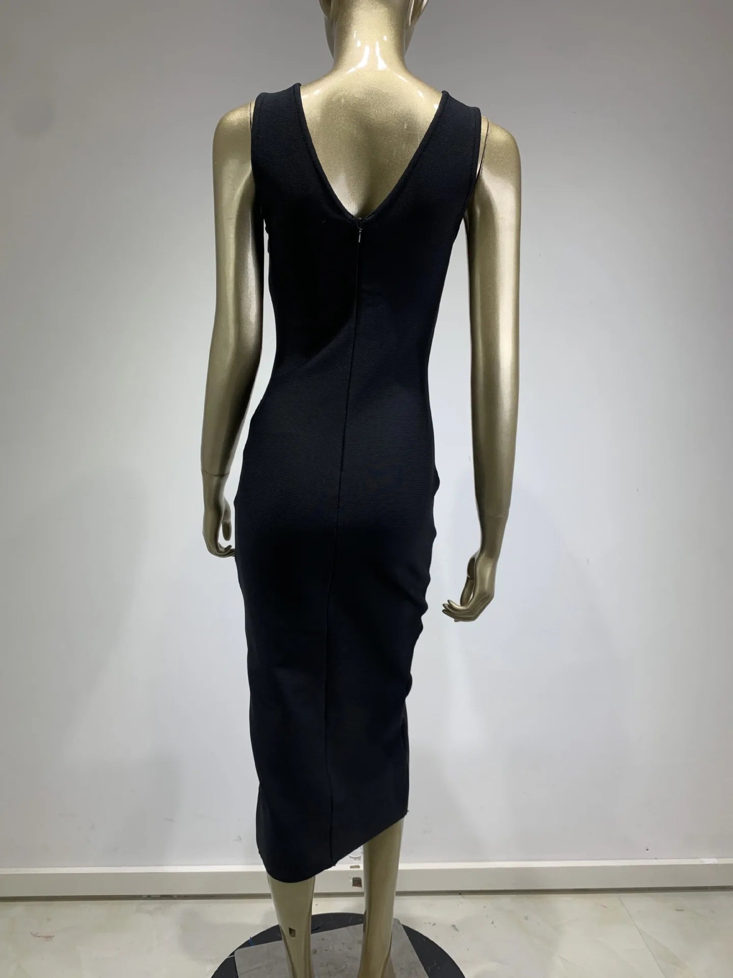 Black strap blue diamond inlaid mid size dress