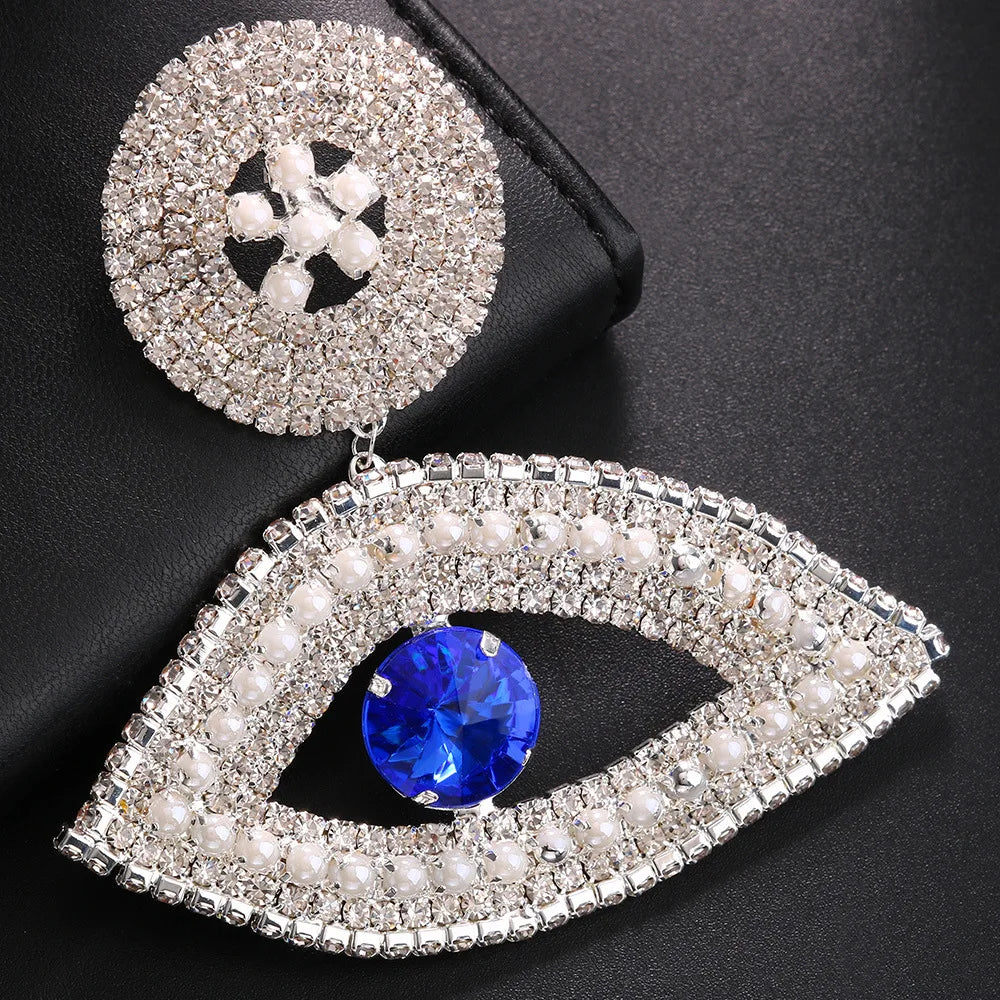 Stonefans Exaggerated Blue Eye Earrings Jewelry Newest Oversize Irregular Evil Eye Rhinestone Tassel Statement Stud Earrings