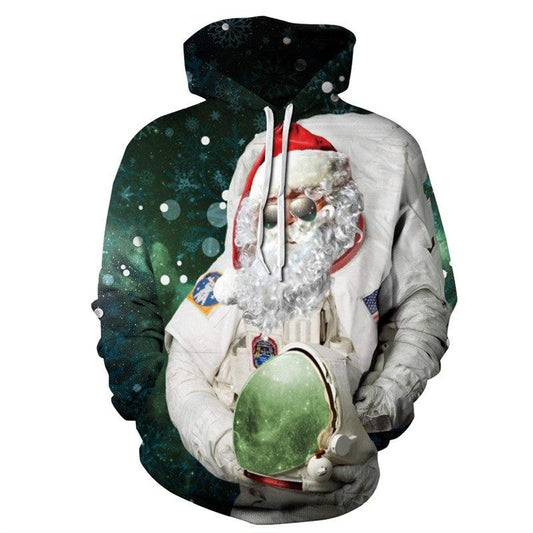 Ugly Sweater Party Space Astronaut Santa Prints 3D Christmas Series Hooded Sweatshirt