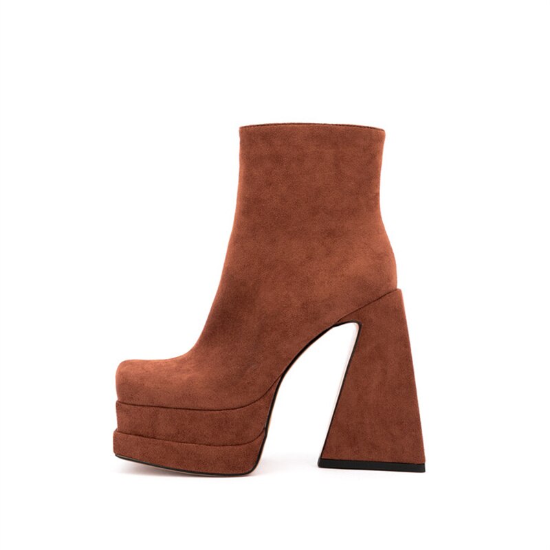 Platform Boots For Women. Crude Heel Ankle Boots. Chunky Square Shape. Trendy.