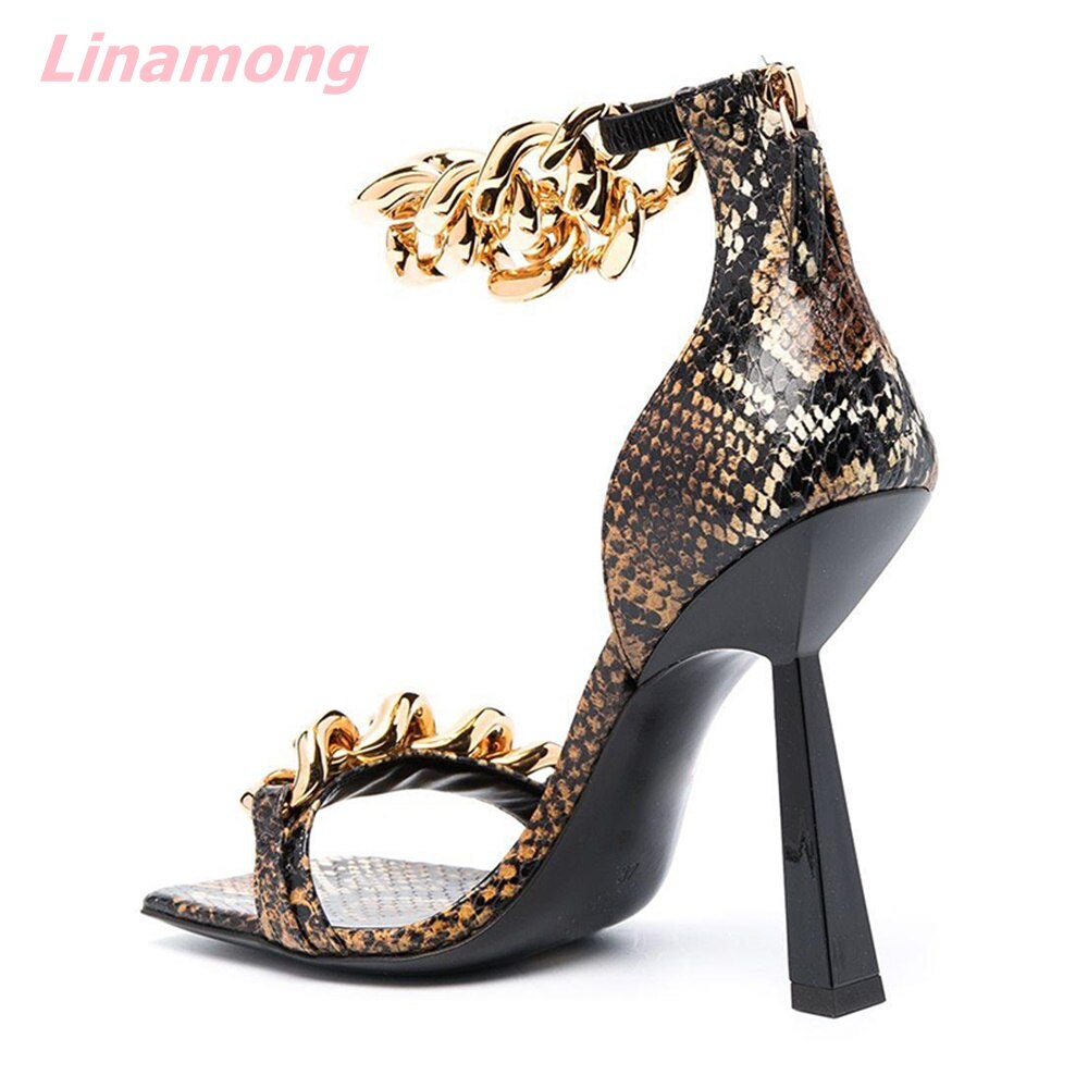 Metal Chain Women Sandals. Square Toe Faux Leather. Solid Novelty Casual Women Party Shoe