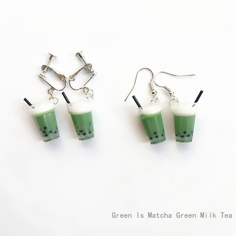 Unique Bubble Tea Drop Earrings Personality Resin Milk Tea Drink Earring for Girl Funny Party Jewelry