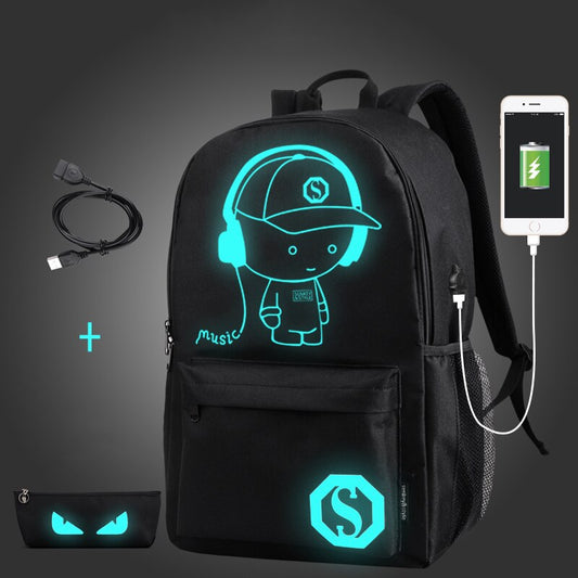 Student School Backpack Anime Luminous USB Charge Laptop Computer Backpack For Teenager Anti-theft Boys School Bag