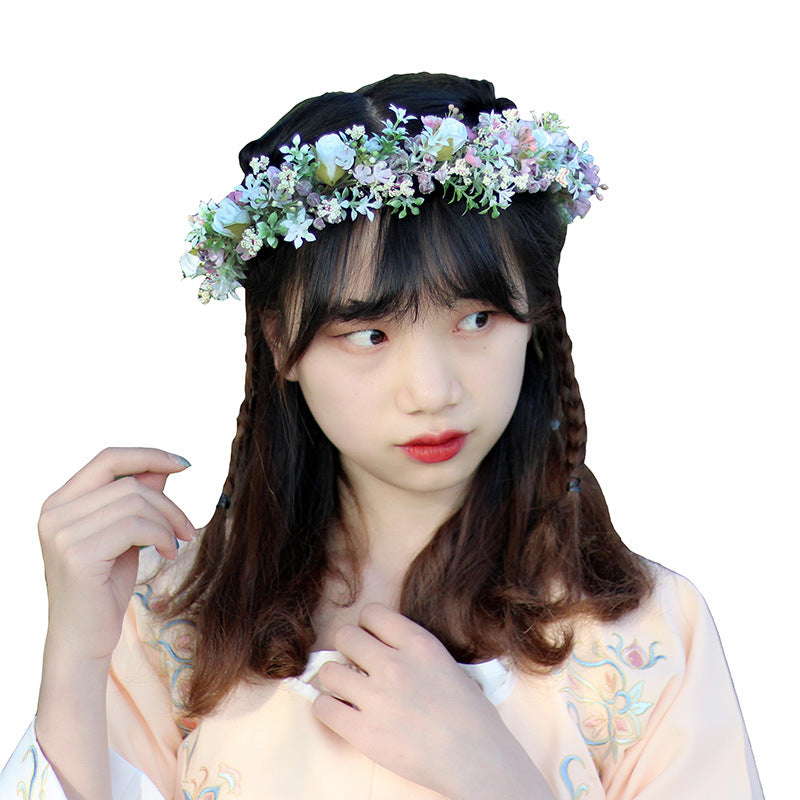 Ancient style girl Hanfu headwear simulation full sky star small floral headband forest princess bridal wreath