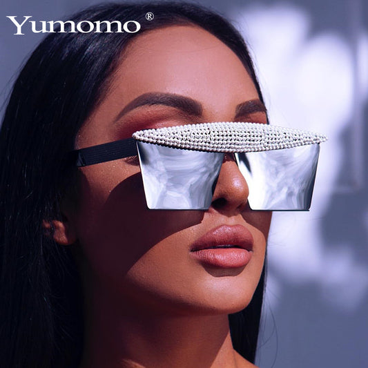 Colorful New Handmade Diamond Sunglasses Fashion Square Sunglasses Trend Big Frame Street Sunglasses