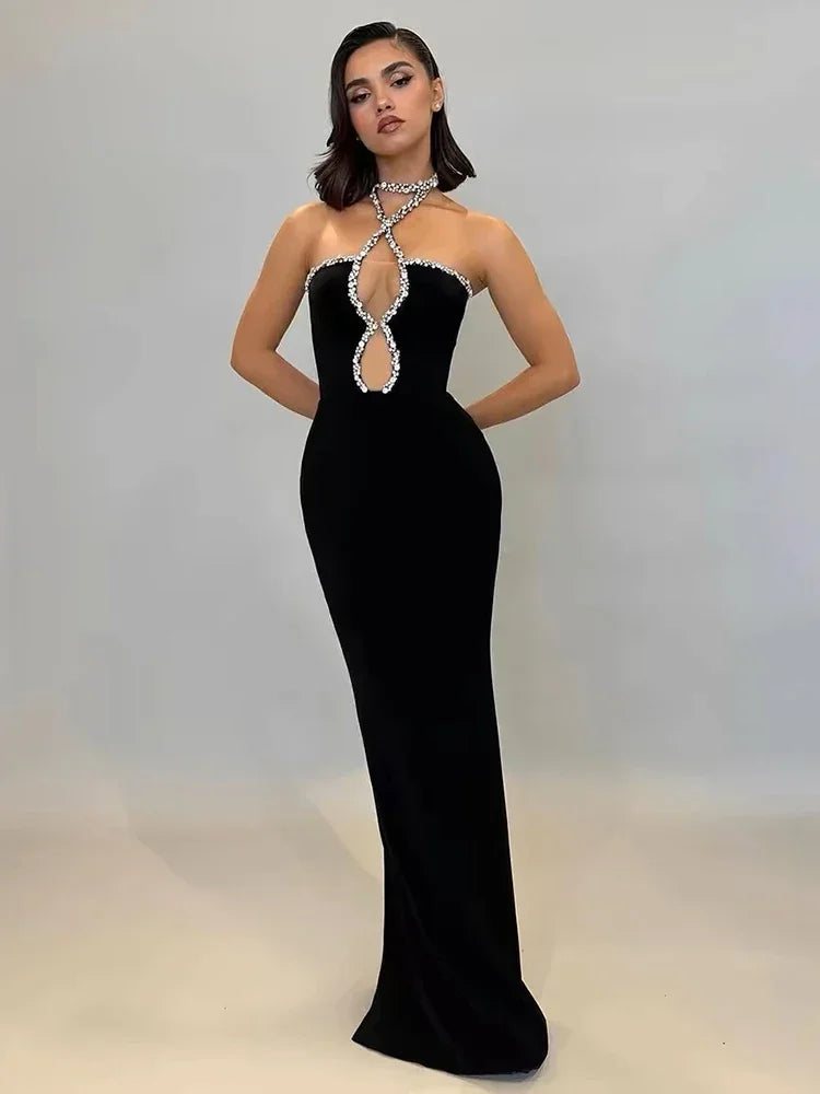 Women's Black Strapless Luxury Bandage Dress