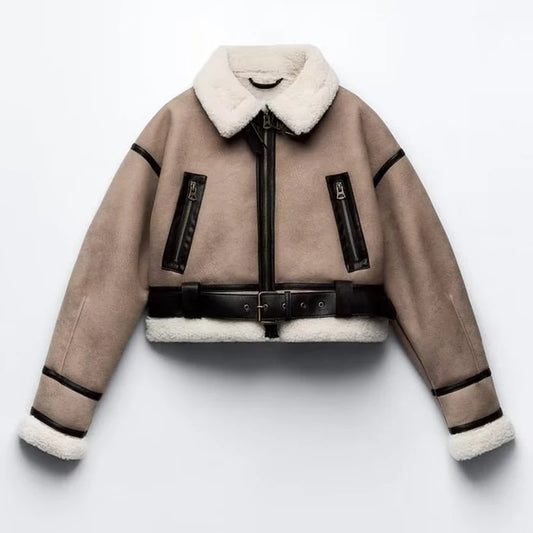 House of Hutson - “Winter Bomber” Coat - Faux Fur with Patchwork, Zip Up, Fleece Cropped.