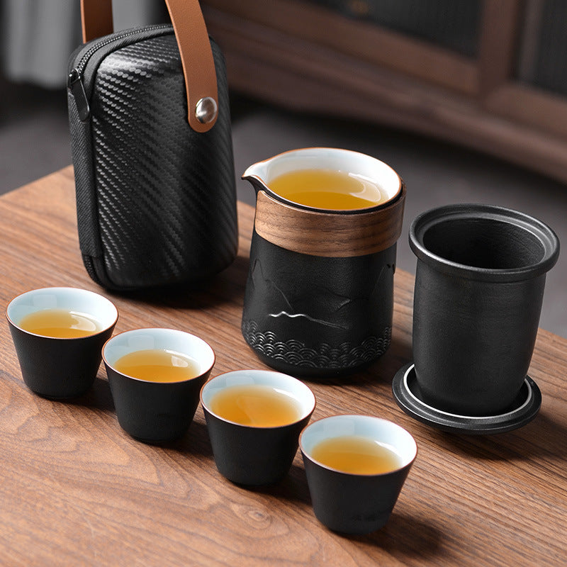 Kuai Ke Cup Travel Tea Set Carrying Bag Kung Fu Tea Cup Single One Pot Four Cup Teapot Small Set