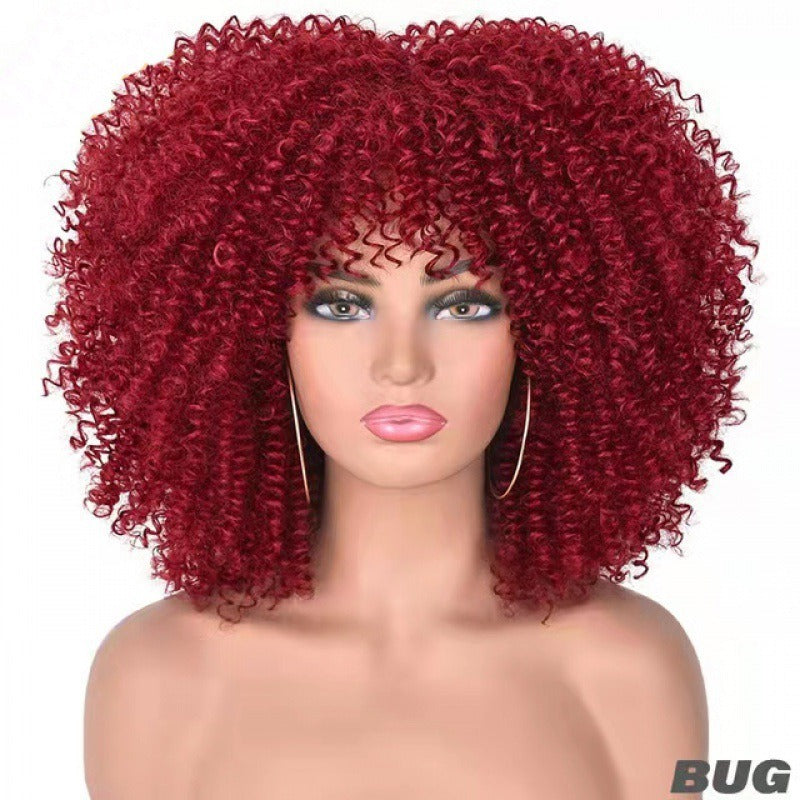 Female Hair African Small Curly Hair Explosion Head Black Chemical Fiber Wig Full Head Set