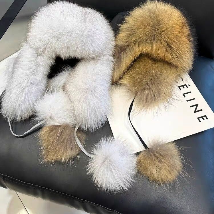 Imitation fox fur Lei Feng hat, women's slimming skiing hat, parent-child fur hat, autumn and winter ear protection, warm fur snow hat