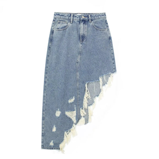 House of Hutson Original Washed Blue Denim Skirt with Diagonal Edge