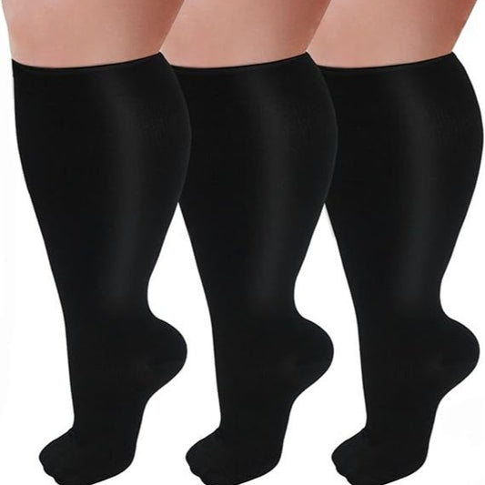 enlarged black compression socks super wide calf and knee length socks