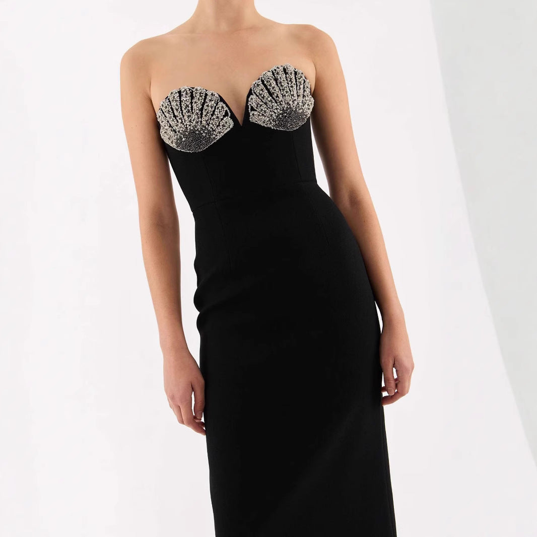 Bandage dress sexy diamond strapless evening gown high-end light-luxury and niche evening dress