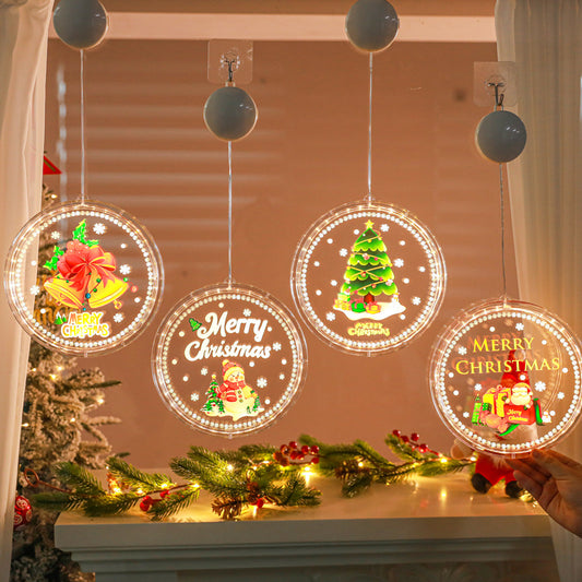 Christmas LED Decorative Light Door Hanging Christmas Tree Shopping Mall Showcase Atmosphere Light Colorful Circular Suction Cup Hanging Light