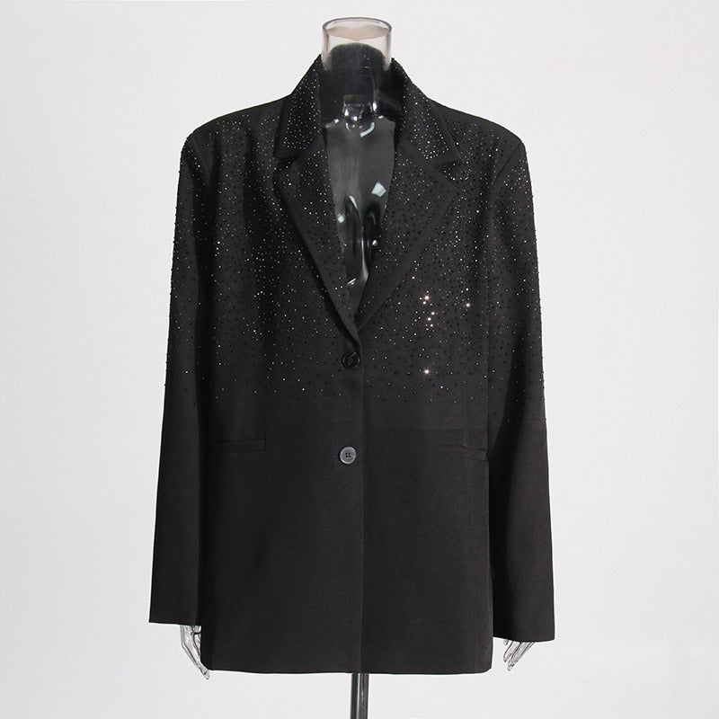 Handmade diamond studded V-neck suit single breasted silhouette suit jacket for women