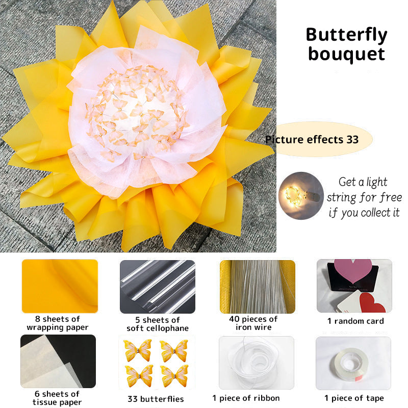 New DIY Butterfly Bouquets Handmade Butterfly Flower Material Package Bouquet with Light String Wedding Decor Gift for Girlfrien