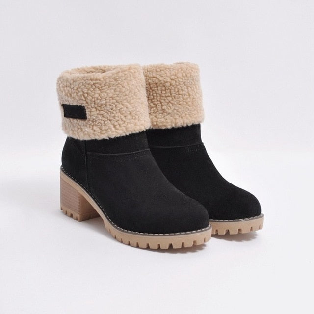 New Women Boots Winter Outdoor Keep Warm Fur Boots Waterproof Women's Snow Boots Thick Heel With Round Head Short Boot