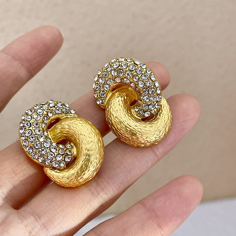 Sparkling diamond gold entangled knot earring jewelry, new fashion