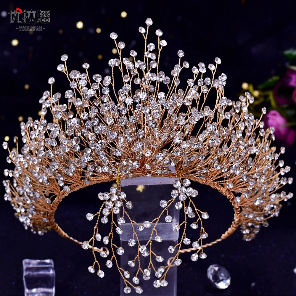 Bridal Headdress New Crown Set Ab Colored Diamond Necklace Earrings Three-Piece Set