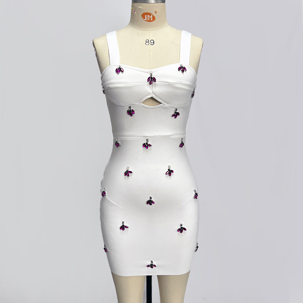 sewn diamond waist sexy suspender dress, bandage high waist short skirt